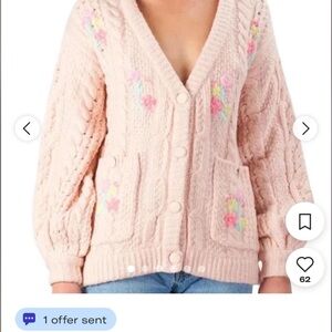 For Love And Lemons Blush Pink Cardigan with Floral Embroidery